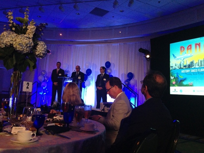 Luncheon at the Marriott at TPA (Tampa International Airport) celebrating the new service to/from Panama with COPA Airlines.  COPA CEO Pedro Heilbron is on stage on the left.