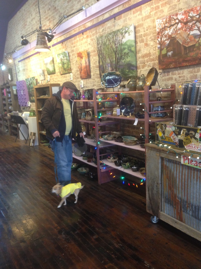 The Fragrant Mushroom in Sparta, Tennessee is filled with lots of great merchandise including locally created pottery.  And it is dog-friendly!